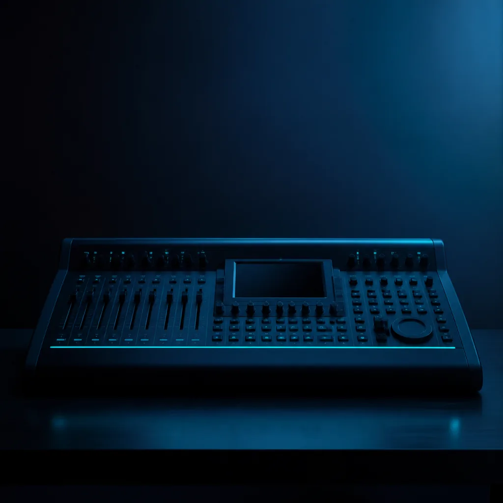 Consola de control con indicadores turquesa